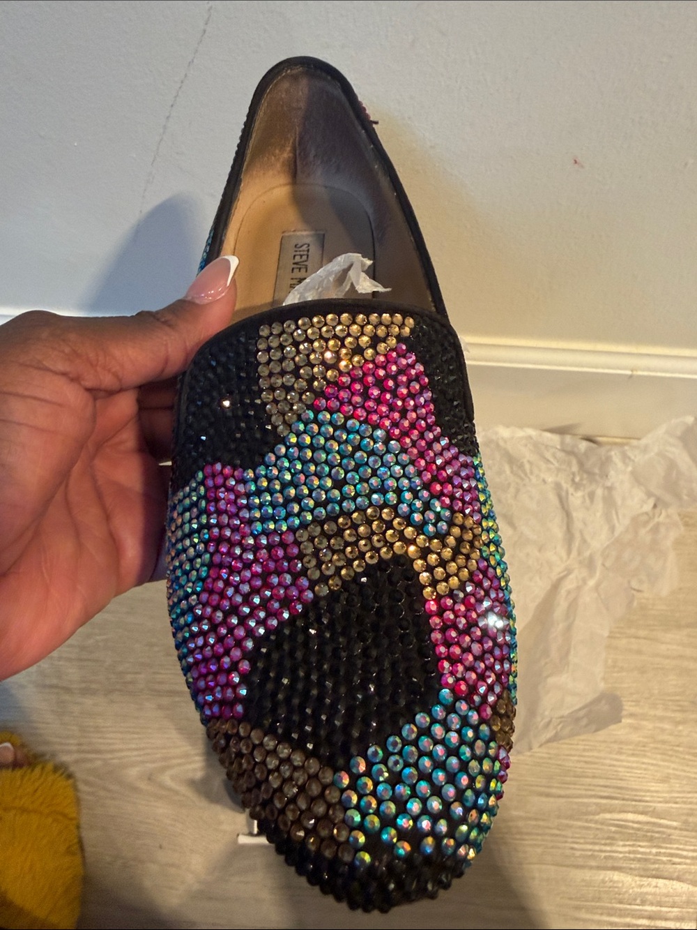 Steve Madden Black Slip-On Loafer with Multicolor Crystal Accents
